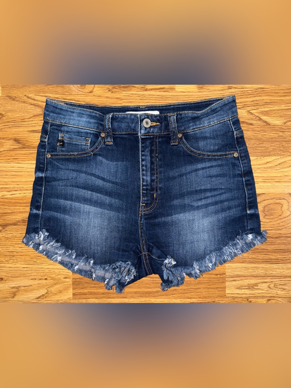 KanCan Los Angeles Cut Off Denim Shortie Shorts Juniors Size Small Dark Wash